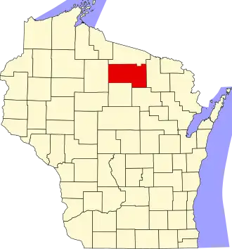 Map of Wisconsin highlighting Oneida County