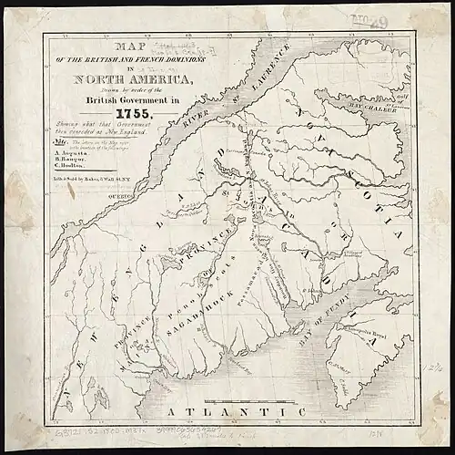 Image 37Map of the British and French dominions in America in 1755, showing what the English considered New England (from History of New England)