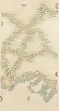 Map dating to before the abolition of the han system and formerly owned by the Mōri clan, marked with Ōzushima (大津島) and Mashima (馬島) (Yamaguchi Prefectural Archives)