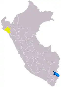 Map showing the extent of the Sican culture