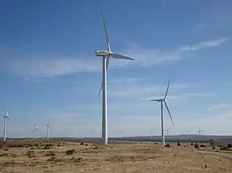 Wind farm on top of the ridge near Maranchón