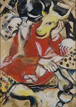 Marc Chagall, 1911, To My Betrothed, gouache, watercolor, metallic paint, charcoal, and ink on paper, mounted on cardboard, 61 × 44.5&nbsp;cm, Philadelphia Museum of Art