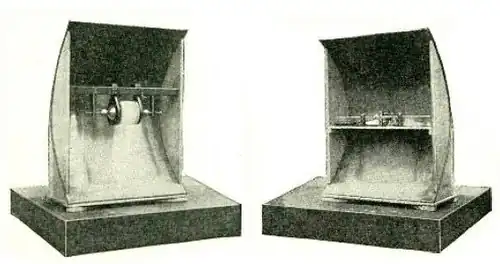1.2&nbsp;GHz microwave spark transmitter (left) and coherer receiver (right) used by Guglielmo Marconi during his 1895 experiments had a range of 6.5&nbsp;km (4.0&nbsp;mi)