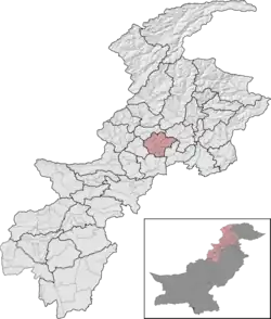 Mardan District (red) in Khyber Pakhtunkhwa