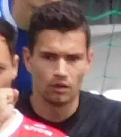 Marek Kodr (Czech footballer, born 1996), on 20 May 2018, during a match Czech National Football League match between 1. FK Příbram and FK Pardubice. Taken from the stands at Na Litavce Stadium.