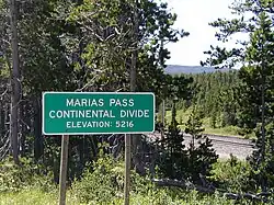 Marias Pass highway marker along US Route 2