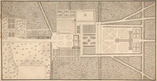Plan of the Château and gardens by Dewez (Archives Nationales)