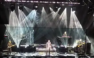 Marillion in 2021 at Cambridge Corn Exchange. L-R: Pete Trewavas, Ian Mosley, Steve Hogarth, Mark Kelly, and Steve Rothery.