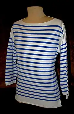 Striped long sleeved boat neck shirt on mannequin