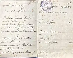 Marriage certificate Hendrikus Gorter and Christina Hendriksen (1916)