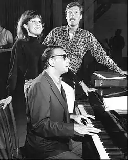 Chamberlain, Mary Tyler Moore, and Bob Merrill rehearsing Breakfast at Tiffany's in the mid-1960s