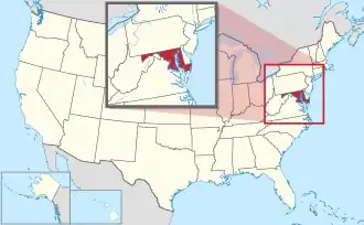 Location of Maryland within the United States