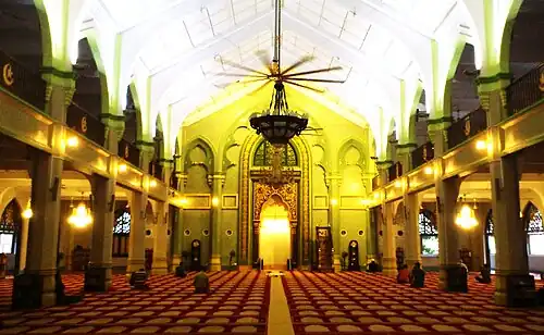 The main dewan solat (praying hall) of Masjid Sultan in Singapore