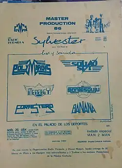 A flyer highlighting the itinerary for the 1986 Palacio de los Deportes show, organized by Polymarchs.