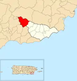 Location of Matuyas Alto within the municipality of Maunabo shown in red