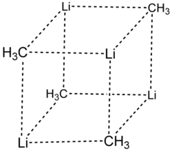 Skeletal formula of tetrameric methyllithium with all implicit hydrogens shown
