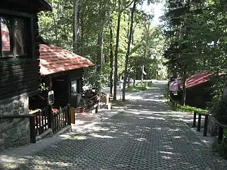 Ski clubs' houses and restaurants near the summit