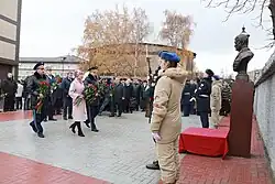 Valery Asapov at the Margelov memorial at the school.