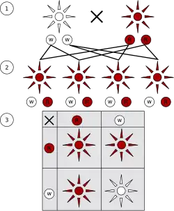 Image 27Mendelian inheritance states characteristics are discrete and are inherited by the parents. This image depicts a monohybrid cross and shows 3 generations: P1 generation (1), F1 generation (2), and F2 generation (3). Each organism inherits two alleles, one from each parent, that make up the genotype. The observed characteristic, the phenotype, is determined by the dominant allele in the genotype. In this monohybrid cross the dominant allele encodes for the colour red and the recessive allele encodes for the colour white. (from History of genetics)