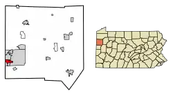 Location of Farrell in Mercer County, Pennsylvania.