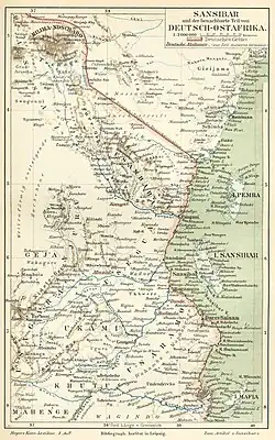 Historical map of the German East African coast, 1888