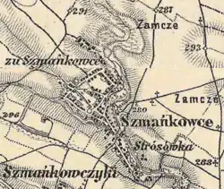Shmankivtsi on the Austrian topographic map, 1869–1887.