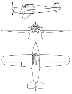 3-view line drawing of the Miles M.4A
