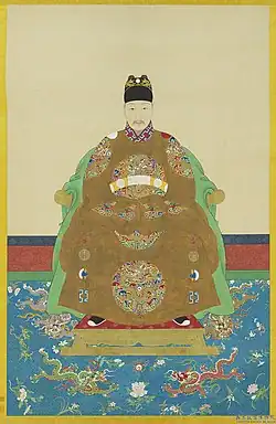 A portrait of the Taichang Emperor seated on his throne