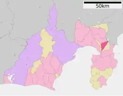 Location of Mishima in Shizuoka Prefecture