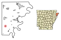 Location in Mississippi County and Arkansas