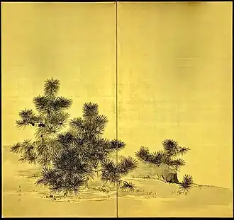 Pair of Painted Screens with Pines, ca. 1905–1910