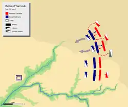 Day 3, Phase 2. showing khalid's attack on flank of Byzantine left centre with his mobile guard.
