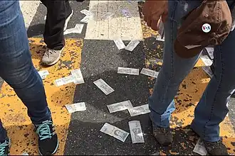 Venezuelan bolívar scattered on the street during period of hyperinflation