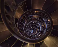 View down the interior staircase