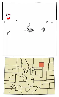 Location of the Jackson Lake CDP in Morgan County, Colorado.