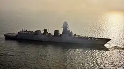 Mormugao, second indigenous stealth destroyer of the P15B class during maiden sortie.
