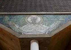 An angel in the large Angels of the Heavenly Host mosaic mural by Charles Lutyens (1963–68) in St Paul's, Bow Common.