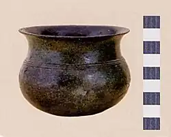 Fused bronze drinking vessel serving as a cinerary urn, "Golasecca II A" period.
