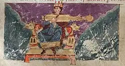 France. Cythara from Stuttgart Psalter. Has trefoil on bottom, like citole.
