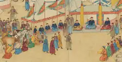 Muslim Emir Khojis arranges the surrender of Uqturpan to Qing forces in 1758 (detail)