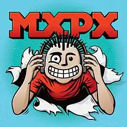The album cover is a drawing of a smiling punk kid wearing headphones with the word "MXPX" over his head.
