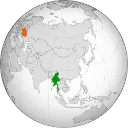 Map indicating locations of Myanmar and Ukraine