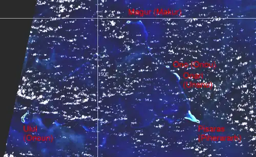 NASA WorldWind screenshot of Namonuito Atoll showing Onou's location