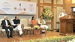 The Prime Minister, Shri Narendra Modi addressing at the launches of the Gold schemes, in New Delhi on November 05, 2015. The Union Minister for Finance, Corporate Affairs and Information & Broadcasting, Shri Arun Jaitley, the Minister of State for Finance, Shri Jayant Sinha, the Minister of State for Commerce & Industry (Independent Charge), Smt. Nirmala Sitharaman and the Secretary, Department of Economic Affairs, Ministry of Finance, Shri Shaktikanta Das are also seen.