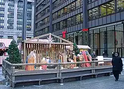 A static outdoor nativity scene in the United States, (Christkindlmarket, Chicago, Illinois)