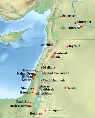 Map of the Middle East with location of various sites.