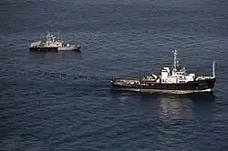 The Russian Navy Project&nbsp;745MBS rescue tug Viktor Konetsky and IRIS&nbsp;Shahid Mahdavi&nbsp;(P313-1) during the CHIRU exercise in 2019