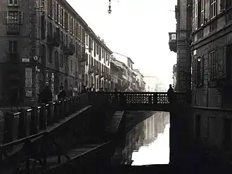 The Cerchia dei Navigli at the height of Corso Italia, between via Molino delle Armi and via Santa Sofia, around 1900