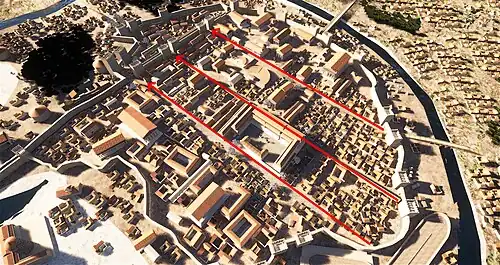 Ancient Naples, decumani in red