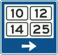K13: Signpost within a built-up area showing district numbers (in traffic areas)